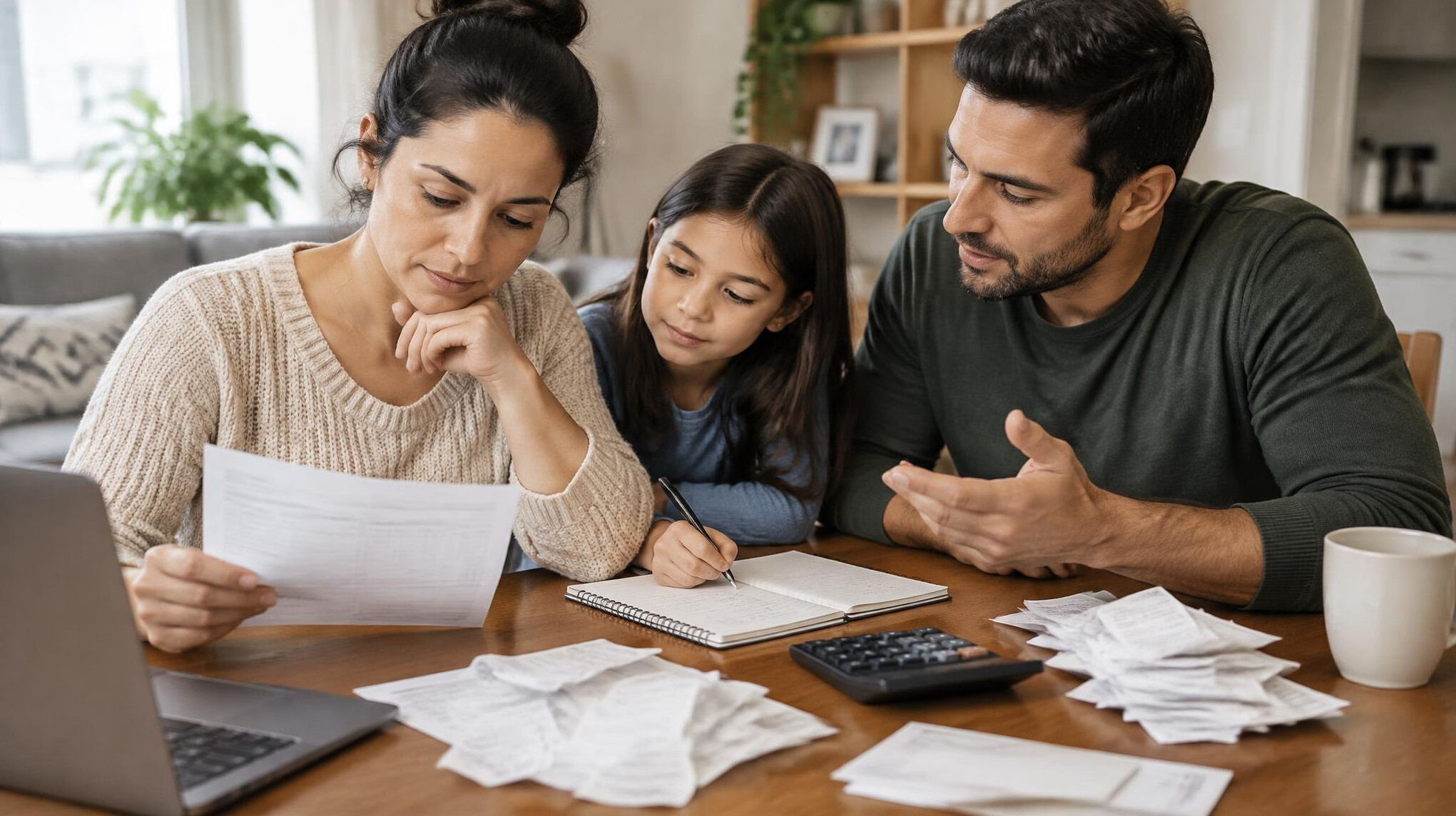 woman reviewing bills at home