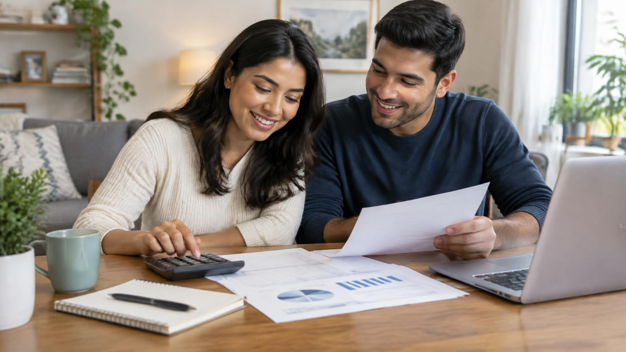 couple calculating budget together