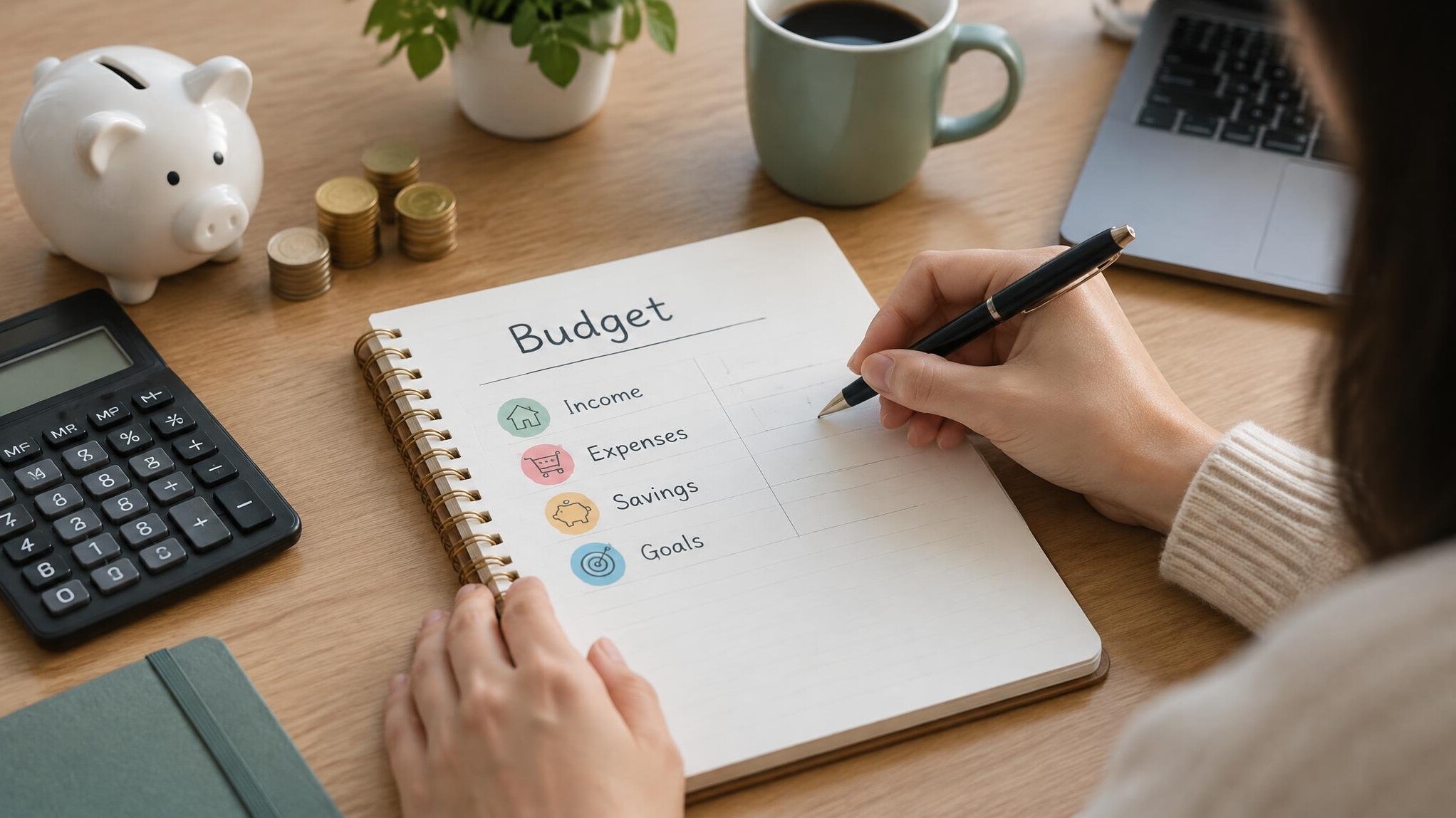 person writing budget on paper